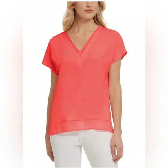 Dkny Tops - ❤️DKNY NWOT Coral Sheer V neck top small